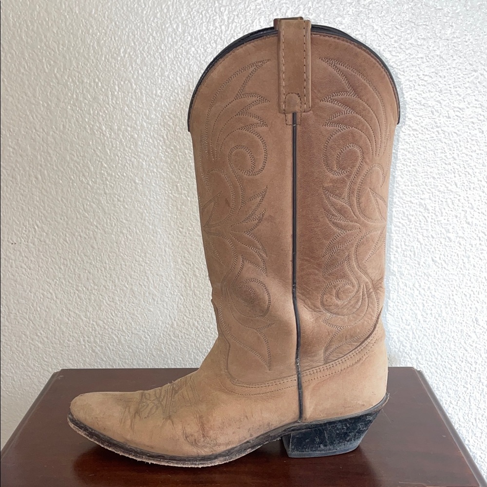 Vintage Tan Suede Western Cowboy Boots